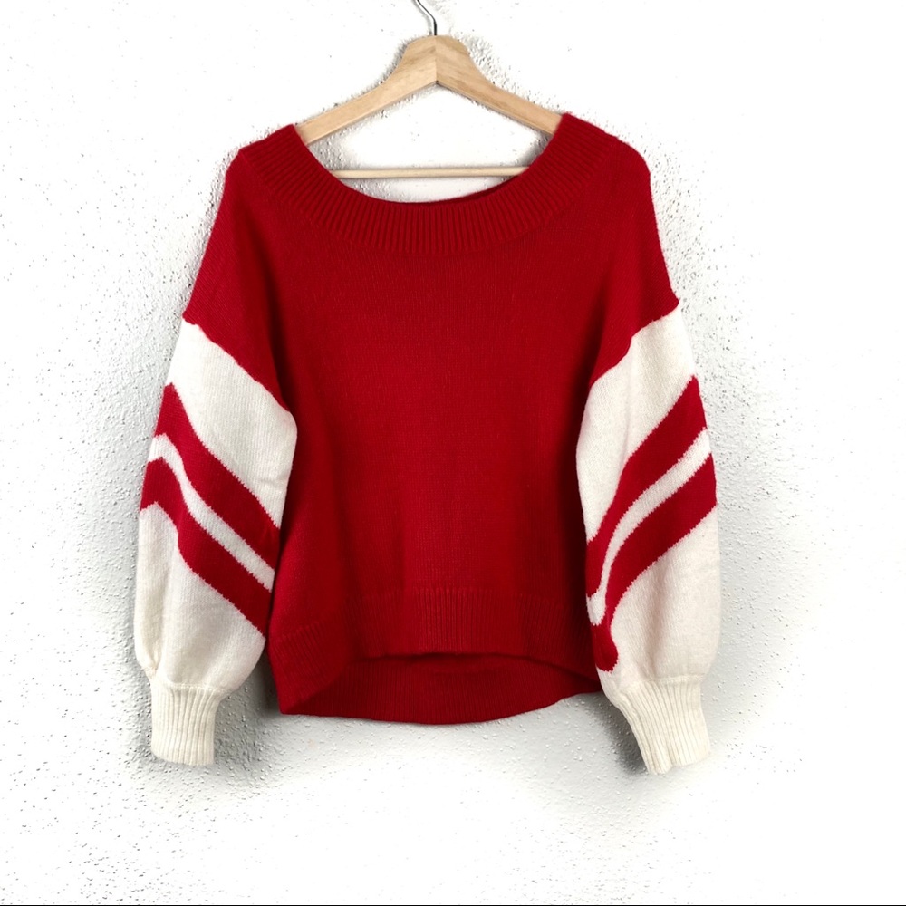 Express Cropped Sweater Striped Balloon Sleeve